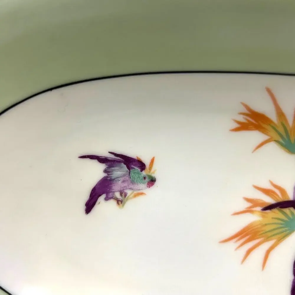 Antique 1920's Moschendorf Bavaria Green Yellow Birds‎ Platter/Celery Dish